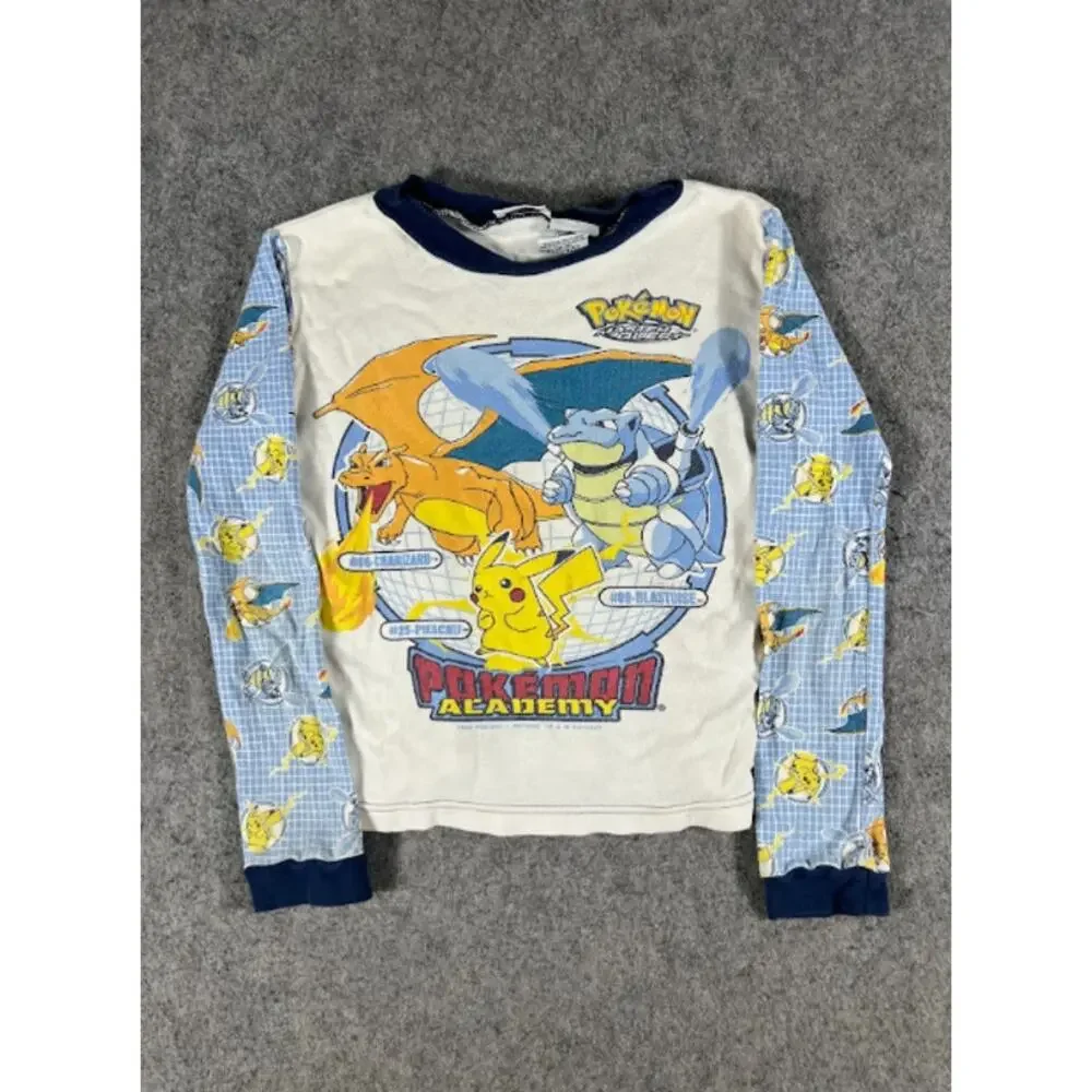 VTG 90s Pokemon Academy Pajama Set Boy Youth 10 Blue White Pikachu AOP Sleepwear